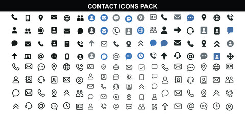 Contact Icons Pack&ndash;Communication, Phone, Chat, Email, Map Pin, Support & Profile Icons in Flat, Silhouette, Duotone, and Line Styles