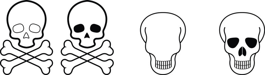 Human skull and crossbones. Death, danger or poison symbol. Flat style concept vector illustration icon set for sign, apps, and websites medical illustration, silhouette isolated on white background.