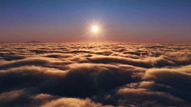 Witness the breathtaking beauty of a vibrant sunrise illuminating the oceanlike clouds, creating a serene and magical moment on natures artistic canvas, inviting admiration and reflection