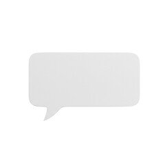 Naklejka premium A classic white speech bubble with rounded corners and a pointed tail, subtle paper texture, isolated on a plain white background with no shadows, diffused studio light, top-down view. Concept for