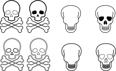 Human skull and crossbones. Death, danger or poison symbol. Flat style concept vector illustration icon set for sign, apps, and websites medical illustration, silhouette isolated on white background.