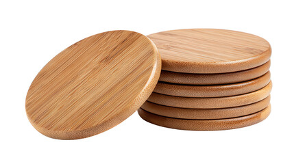 Bamboo coasters with round edges background isolated on a Transparent background, PNG file.