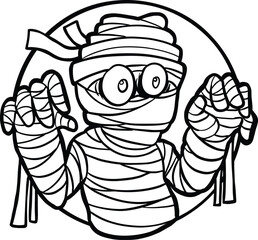 Cute Cartoon Mummy Character in Halloween outline