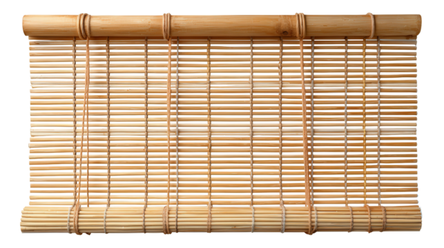 Bamboo curtain with horizontal slats background isolated on a Transparent background, PNG file.