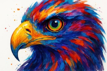 Obraz premium An abstract representation of a bird's head in hues of blue, red, yellow, and green