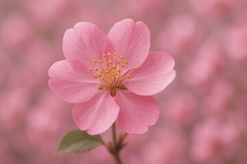 Obraz premium A solitary pink flower stands out against a blurred backdrop of soft pink hues, symbolizing beauty in simplicity