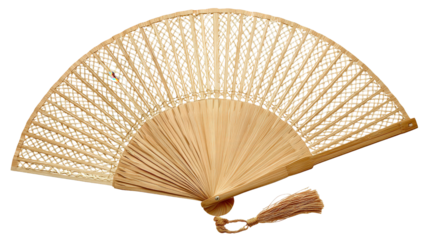 Bamboo fan foldable design background isolated on a Transparent background, PNG file.