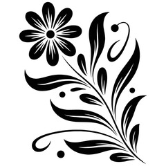 Floral design with a blossom and decorative leaves