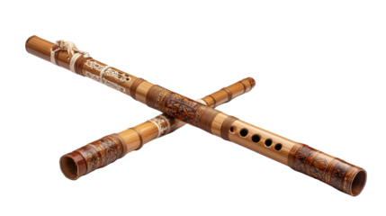 Bamboo flute traditional design background isolated on a Transparent background, PNG file.