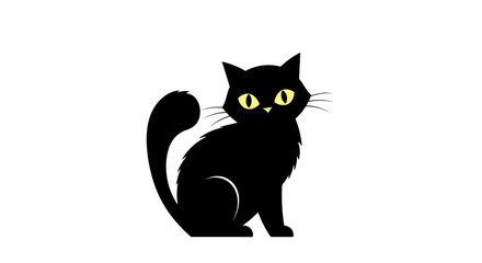 Illustration of a black cat with yellow eyes sitting upright and looking to the side on a white background