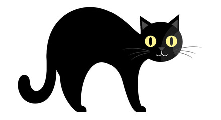 Obraz premium Stylized illustration of a black cat with arched back and yellow eyes on a white background design element