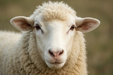 Obraz premium A serene gaze of a white sheep against a soft green backdrop