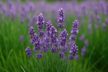 Obraz premium A serene field of lavender blooms in soft focus, capturing the essence of tranquility and natural beauty