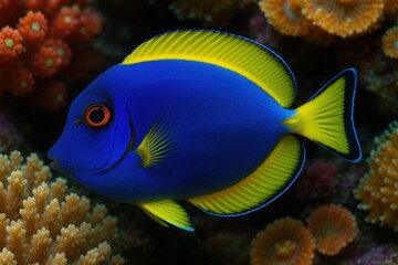 Naklejka premium A vibrant blue nudibranch stands out against a backdrop of orange corals, its vivid colors hinting at the rich biodiversity beneath the ocean's surface