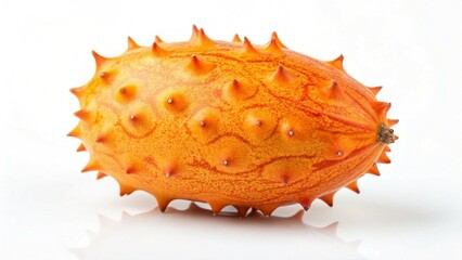 Obraz premium Studio Shot of a Single Orange Horned Melon on a White Background
