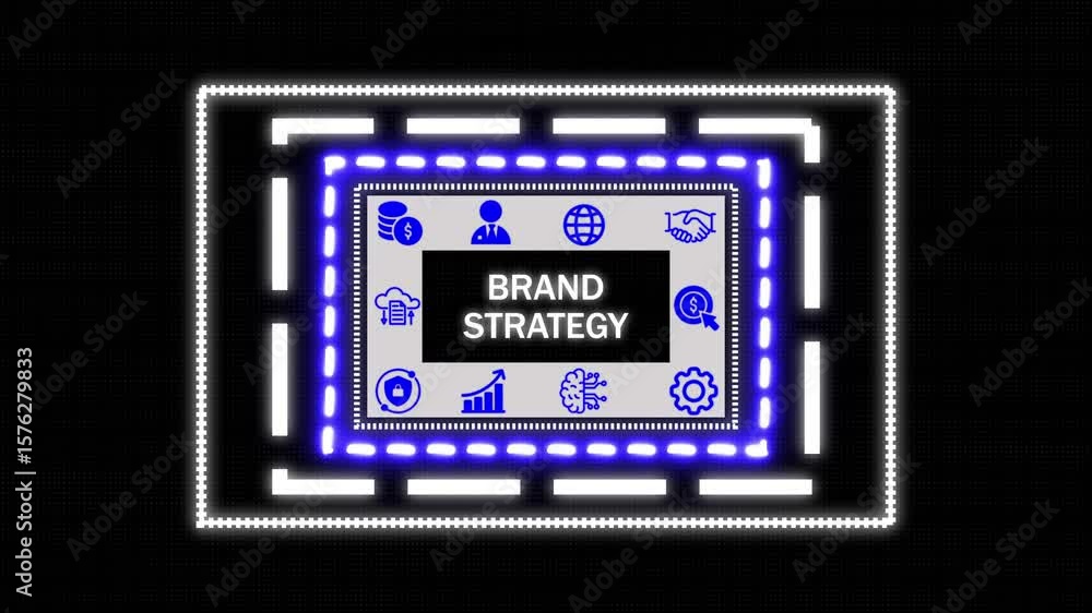 Aufkleber a brand strategy business concept on a futuristic ,blue wave digital data flow. seamless loop techno