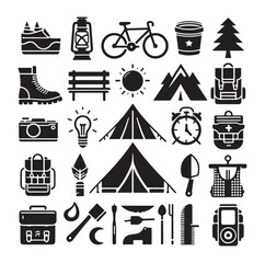 Camping elements set silhouette vector graphics