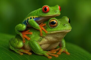Two Green Frogs in Verdant Harmony