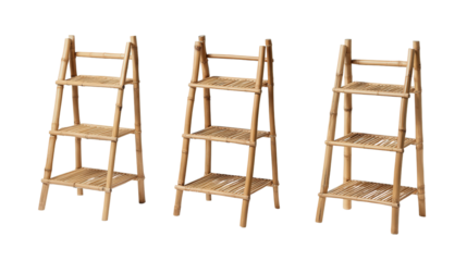 Bamboo ladder shelf mini size background isolated on a Transparent background, PNG file.