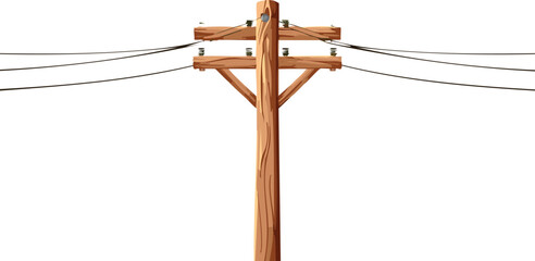 Old Wooden Utility Pole with Power Lines, Vintage Wooden Electric Pole, isolated on transparent vector background, cutout png.pole, old, clip, electricity, faded, horizontal, no people, photography, 