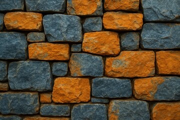 Obraz premium An abstract blend of blue and orange hues on a textured stone wall
