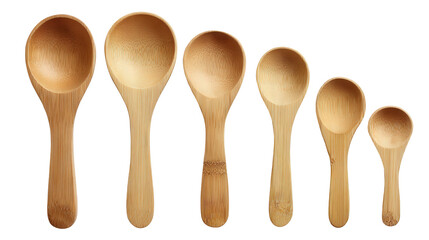 Bamboo measuring spoon set background isolated on a Transparent background, PNG file.