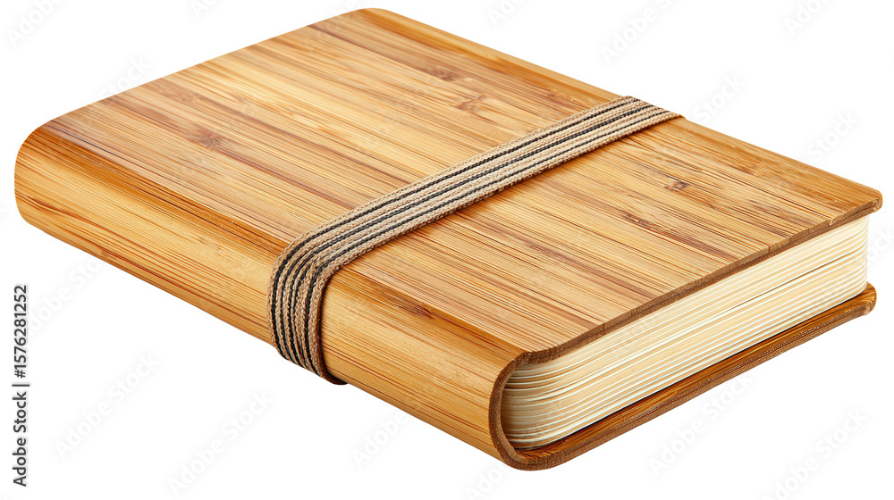Poster bamboo notebook with elastic band background isolated on a transparent background, png file.