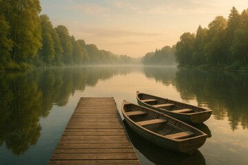 Obraz premium A Serene Lake at Sunrise