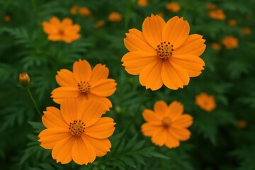 Fototapeta premium A vibrant dance of orange blooms against a verdant backdrop, capturing the essence of nature's beauty
