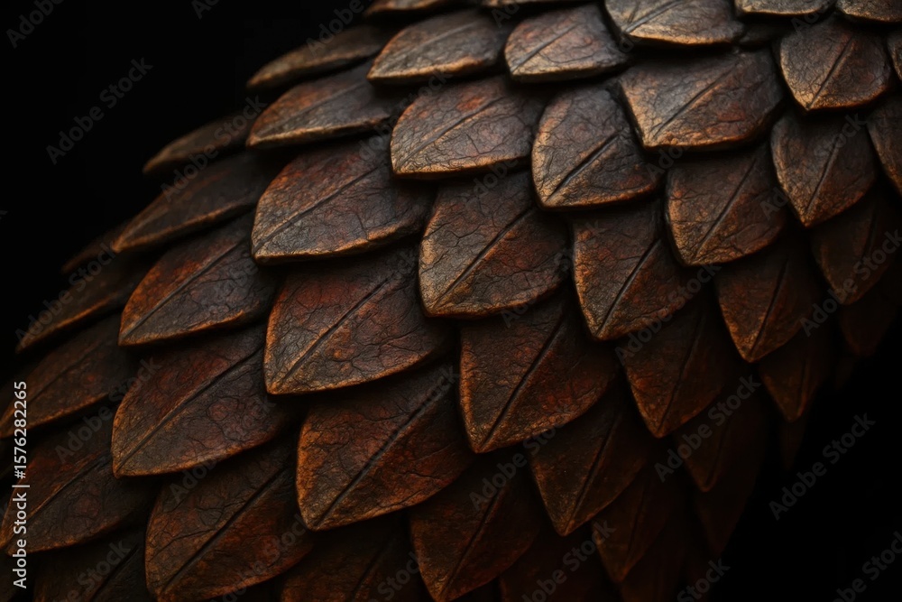 Poster the intricate pattern of bronze-hued scales on a dark background creates an enigmatic texture that s