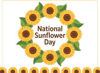 National Sunflower Day with a Beautiful Wreath of Bright Sunflowers