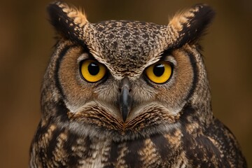 Obraz premium A close-up of a wise owl gazes intently into the viewer's eyes, embodying the mystery and power of nature
