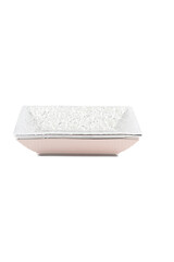Textured square serving dish with silver rim and pink base isolated on transparent background