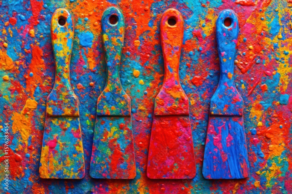 Aufkleber a vibrant array of paintbrushes stands out against a backdrop of colorful splatters, symbolizing cre