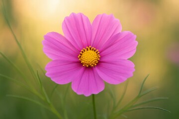 Obraz premium A Pink Cosmos Blooms in a Gentle Glow of Nature's Palette