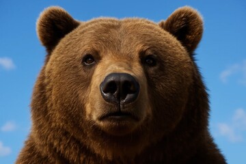 Fototapeta premium A brown bear stands tall against a clear blue sky