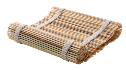 Bamboo sushi rolling mat background isolated on a Transparent background, PNG file.