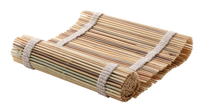 Bamboo sushi rolling mat background isolated on a Transparent background, PNG file.