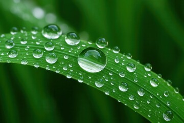 A Close-Up of Water Droplets on a Green Leaf