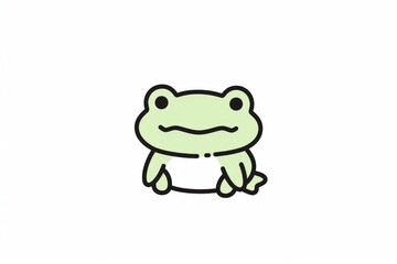 Obraz premium Simple cute frog character line drawing bold black thick outline minimalistic flat vector logo children’s book illustration