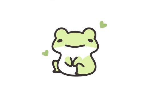 Simple cute frog character line drawing bold black thick outline minimalistic flat vector logo children’s book illustration