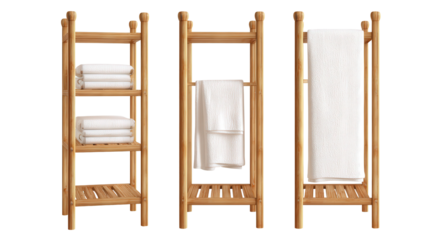 Bamboo towel rack floor standing background isolated on a Transparent background, PNG file.