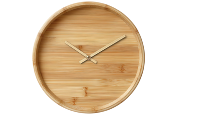 Bamboo wall clock round and simple background isolated on a Transparent background, PNG file.