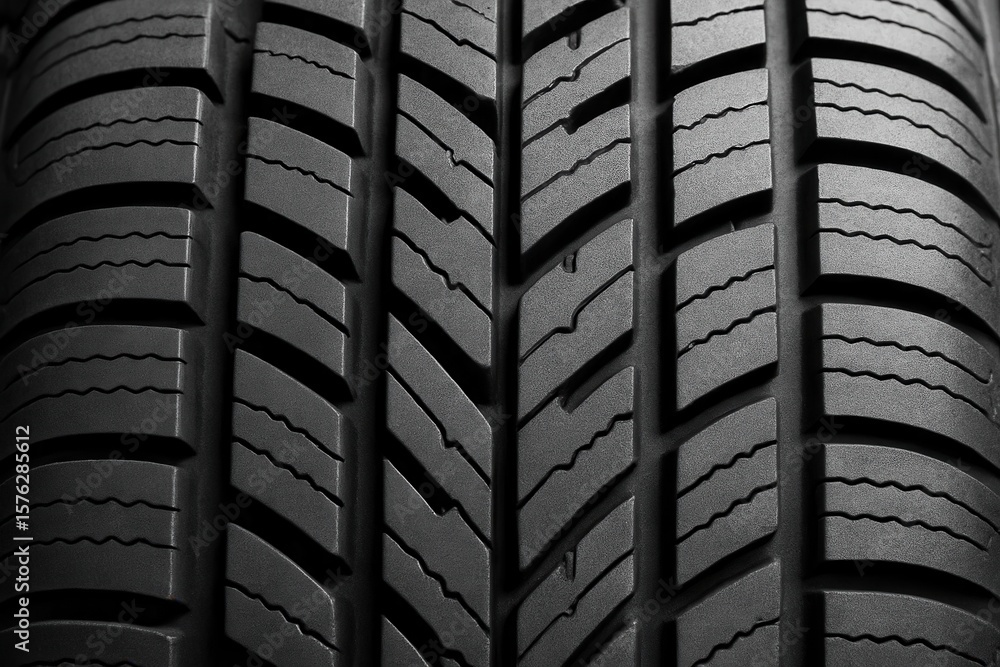 Poster close-up of a tire's tread pattern, highlighting the intricate design that ensures safe driving on v
