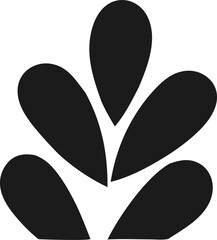 Abstract black floral design composed of teardrop-shaped petal forms arranged in a radial composition on a white background.