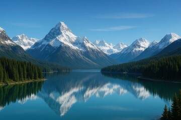 A Serene Lake in a Mountainous Wilderness
