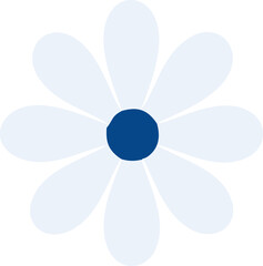 Flat white flower vector with large rounded petals and a navy blue circular center, suitable for clean and soft design themes.