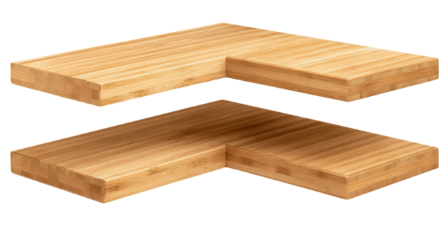 Bamboo wall shelf corner mount background isolated on a Transparent background, PNG file.