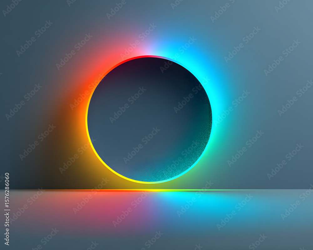 Poster blur gradient circle with grain noise texture, neon hologram iridescent color blurry shape isolated 