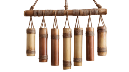 Bamboo wind chime delicate sound background isolated on a Transparent background, PNG file.